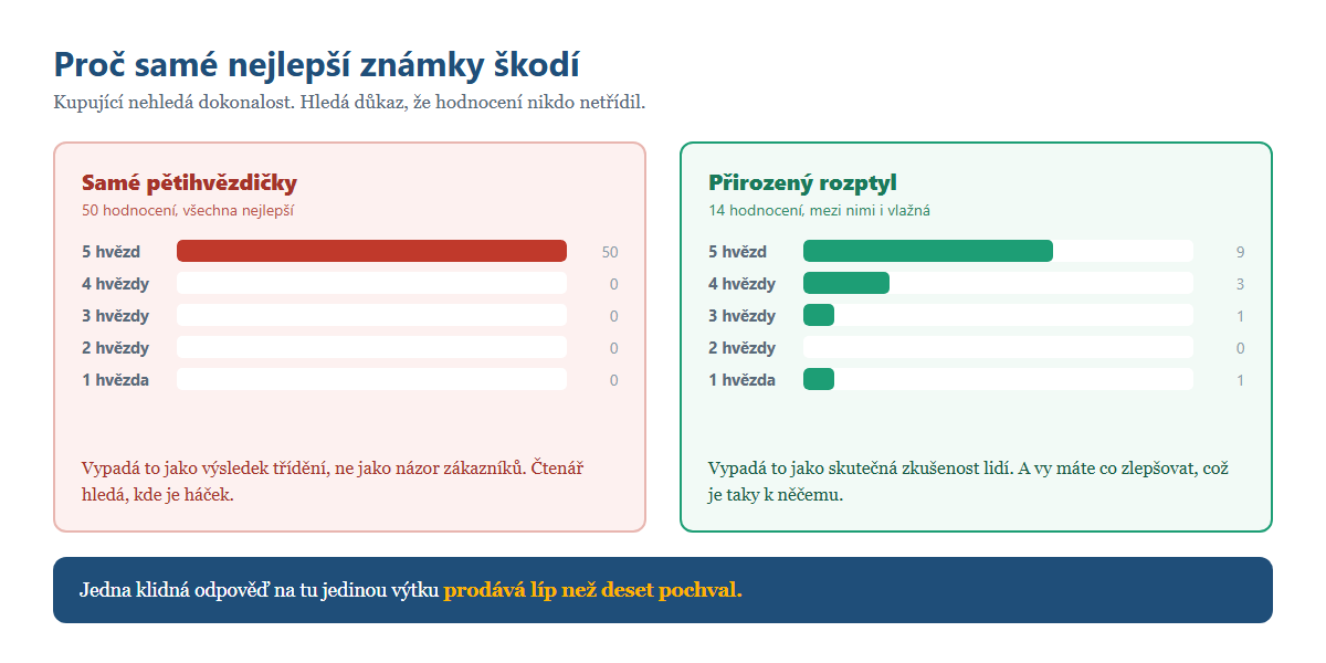 Samé pětihvězdičkové hodnocení versus přirozený rozptyl